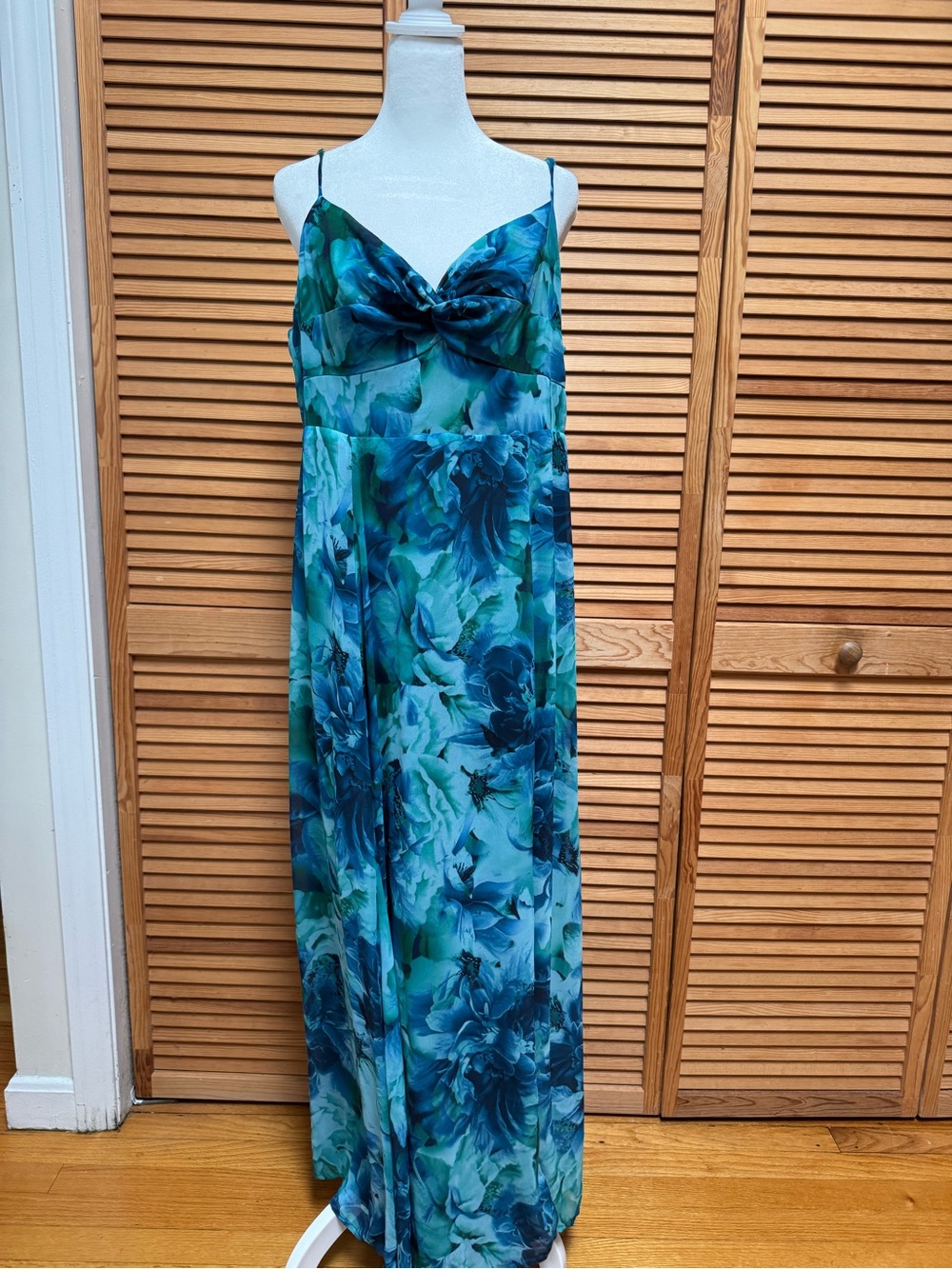 Lulus Beautiful Soul Teal Green Floral Print Twist-Front Maxi Dress - Size XL